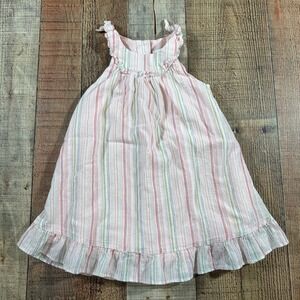 Janie and Jack Baby Girls Striped Ruffle Dress Pink Green Cotton 6-12 Months